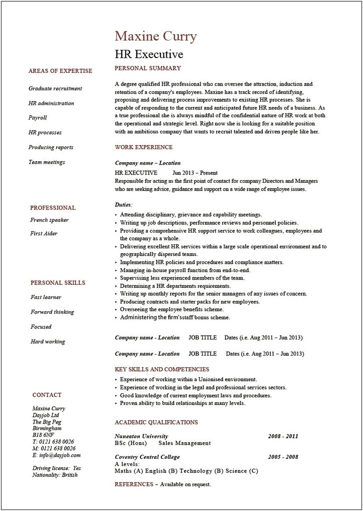Resume Sample To Become Hiring Manager