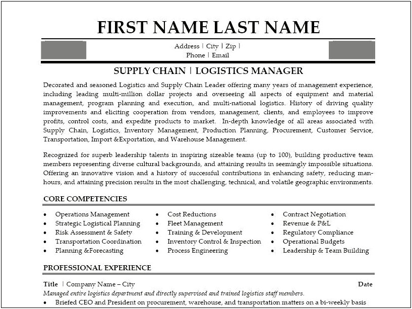 Resume Sample Trucking Company Supervisor