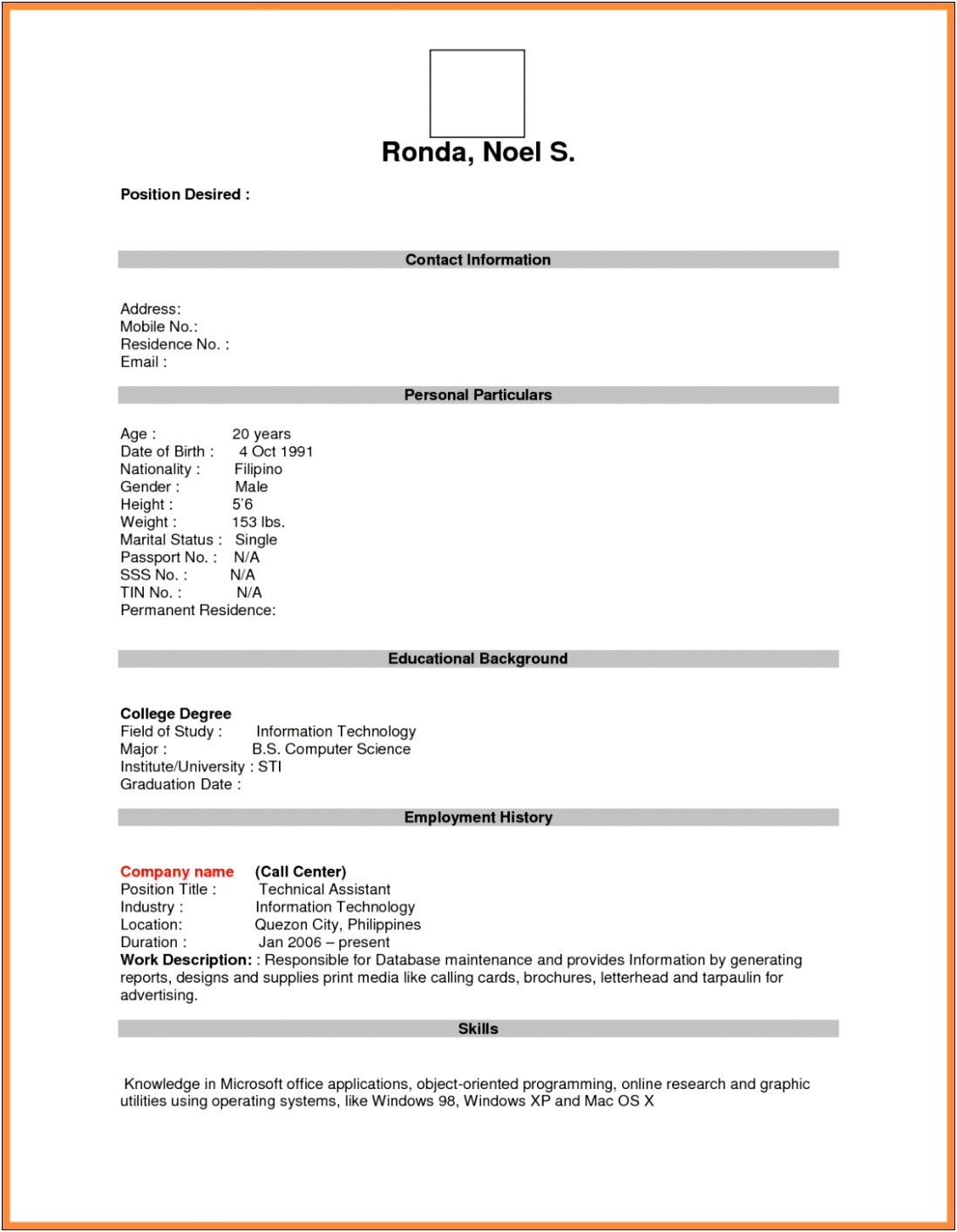 Resume Sample With Horizontal Lines