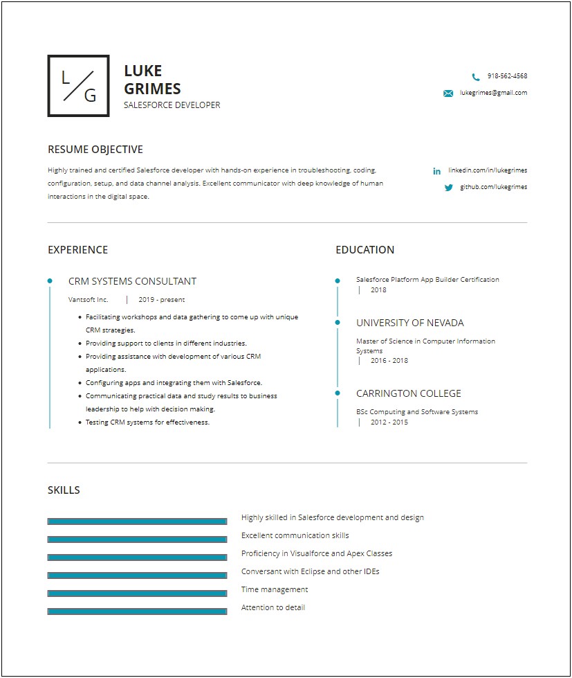 Resume Sample With Salesforce Experience