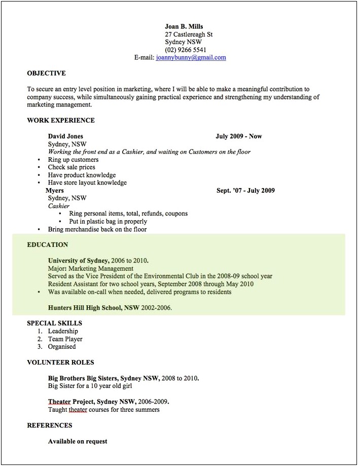 Resume Sample With The Words References Upon Request