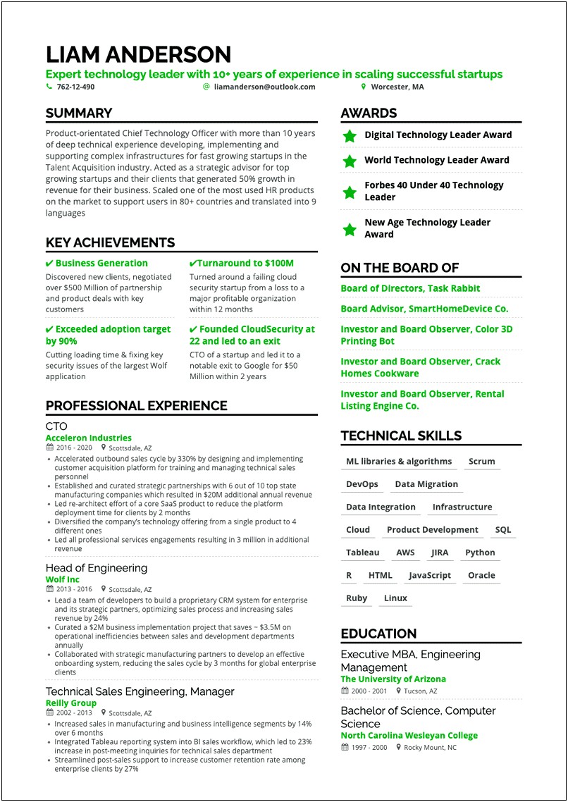 Resume Sample With Two Columns