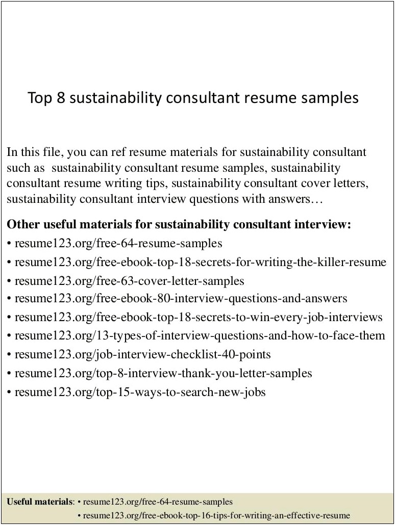 Resume Samples Environmental Sustainability Educator