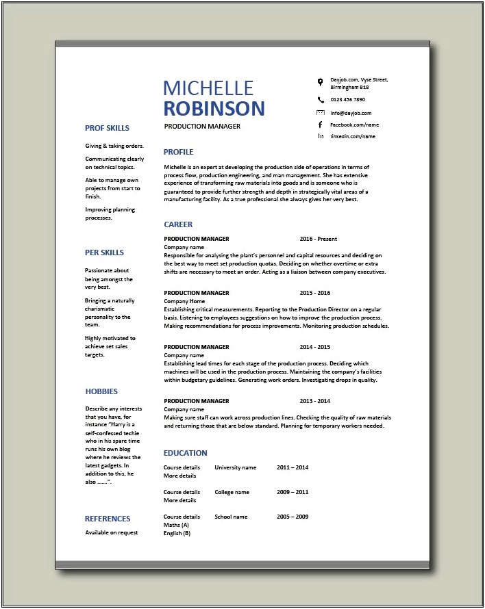 Resume Samples For A Factory Position
