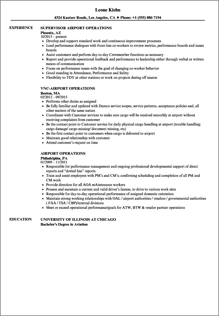 Resume Samples For Airlines Job