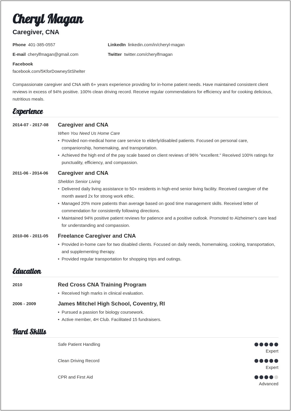 Resume Samples For Care Aide