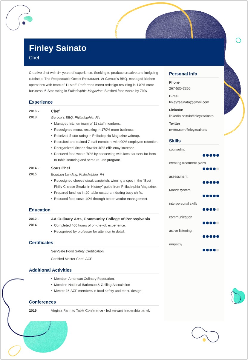 Resume Samples For Chef Manager