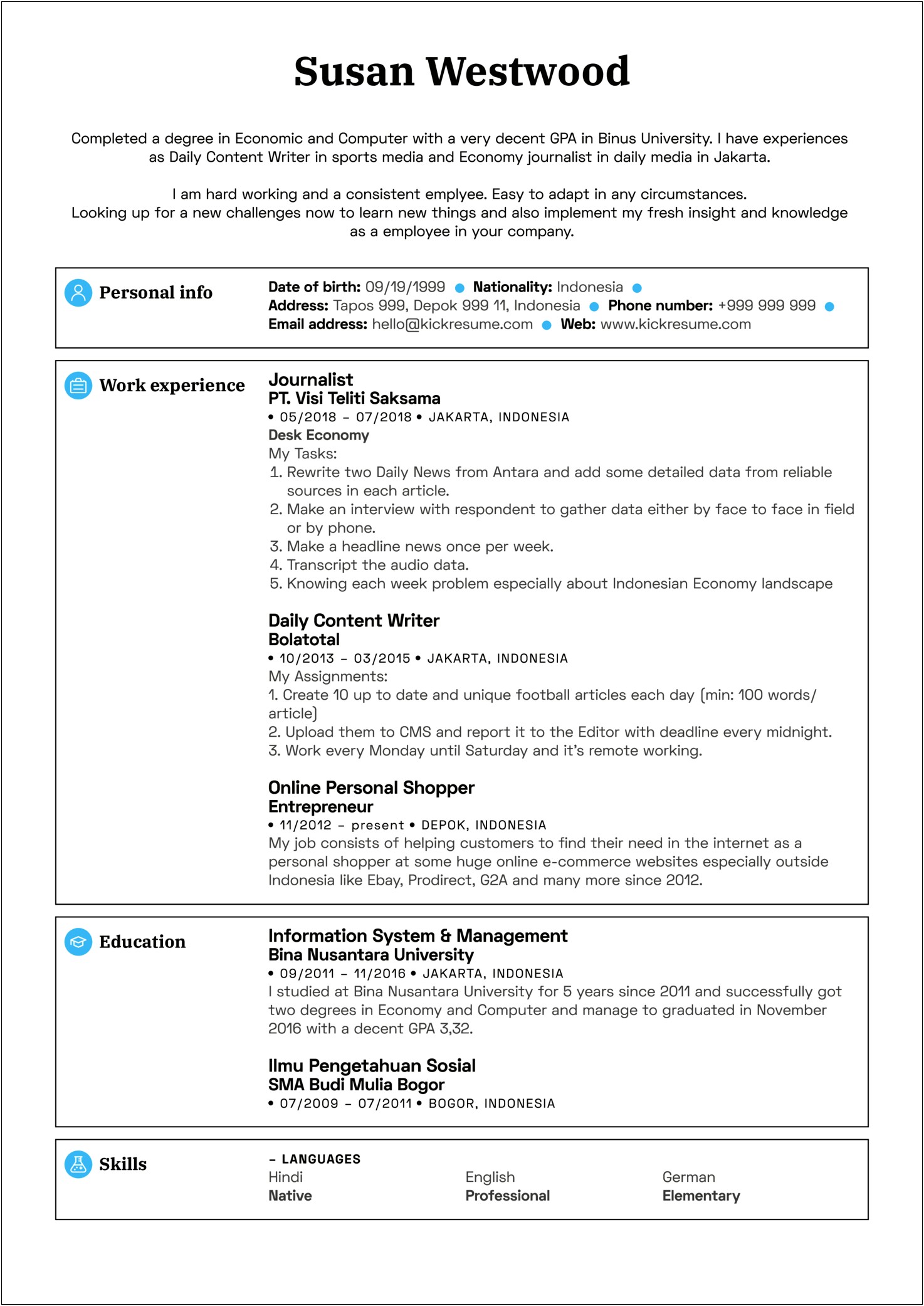 Resume Samples For Content Writer