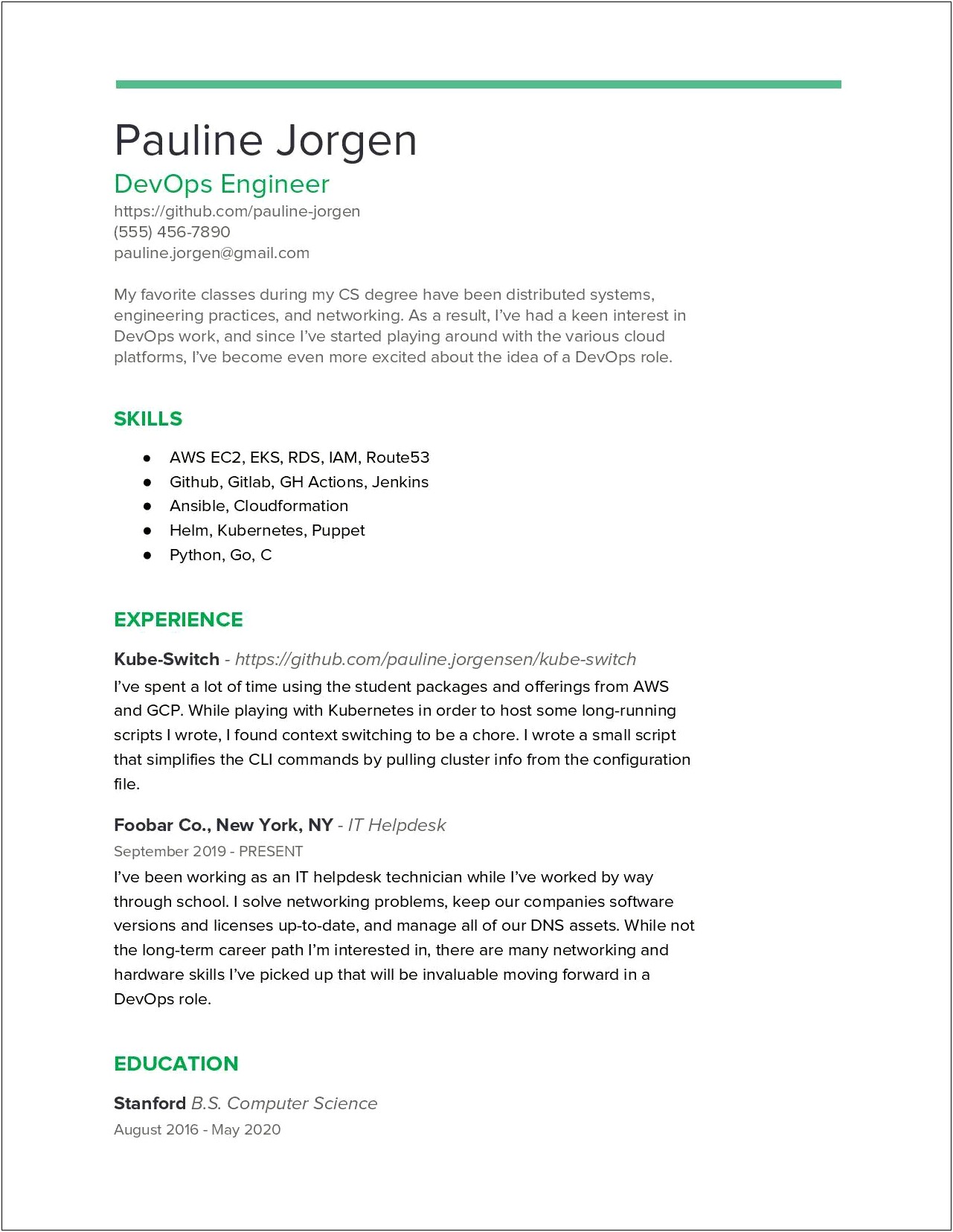 Resume Samples For Cs Students
