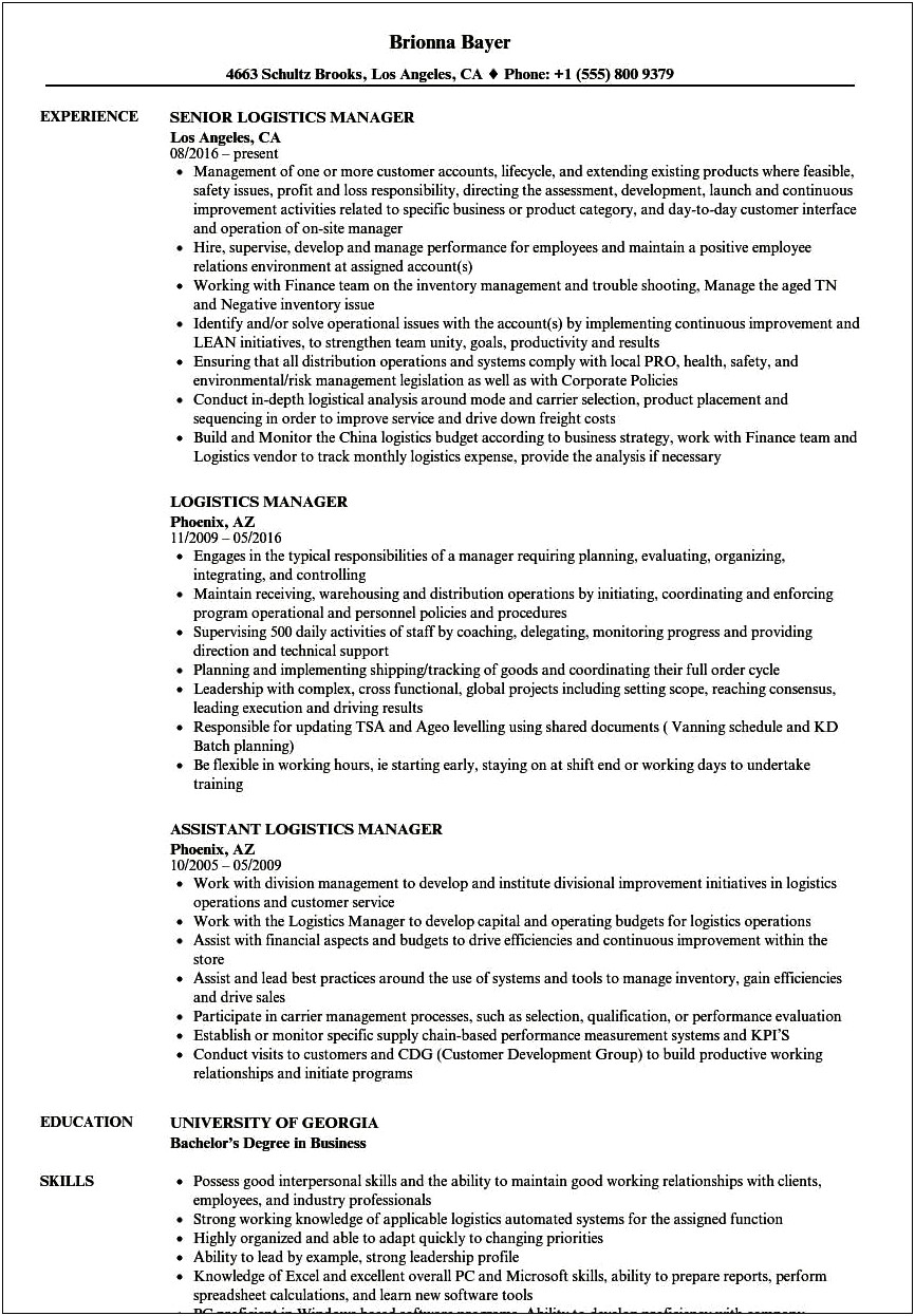 Resume Samples For Dispatch Manager