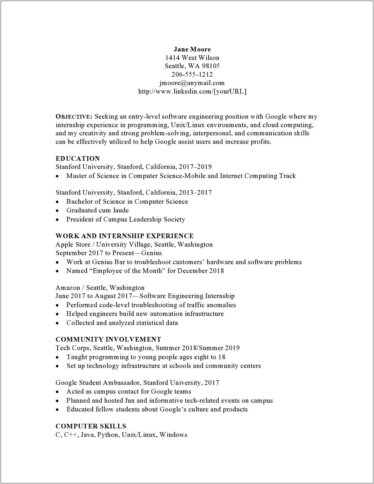 Resume Samples For Entry Level Engineers