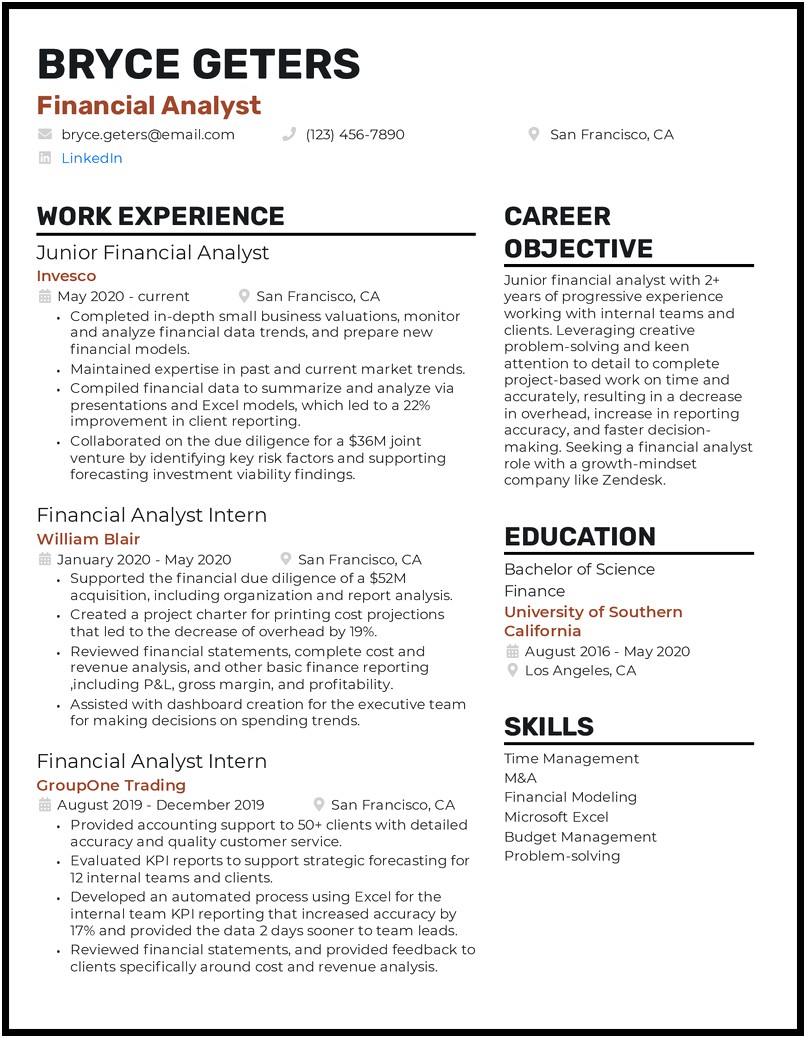 Resume Samples For Entry Level Financial Analyst