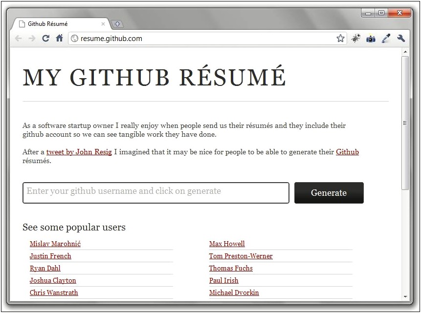 Resume Samples For Github Link