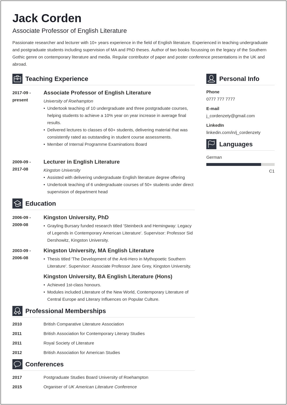 Resume Samples For Higher Education Positions