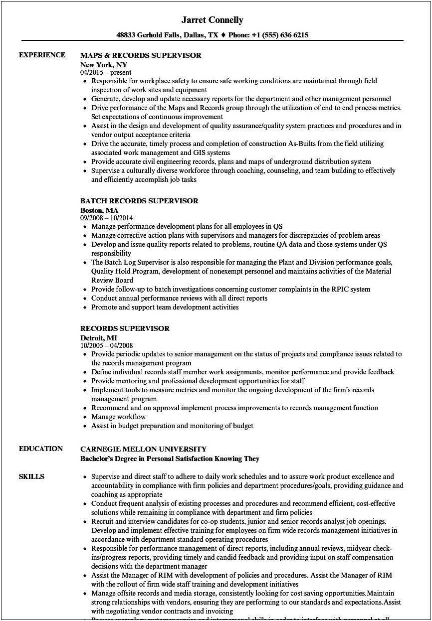 Resume Samples For Medical Record