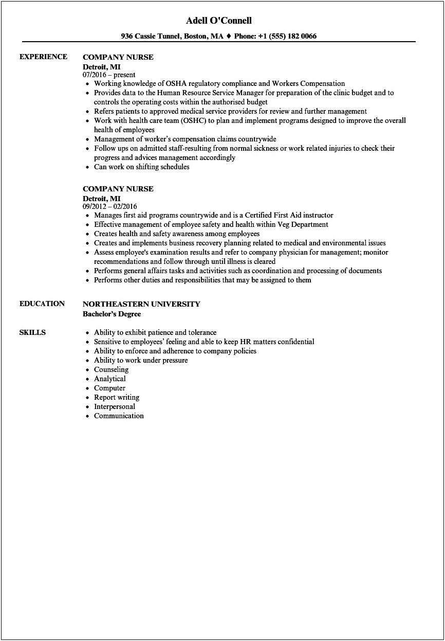Resume Samples For Nursing Positions
