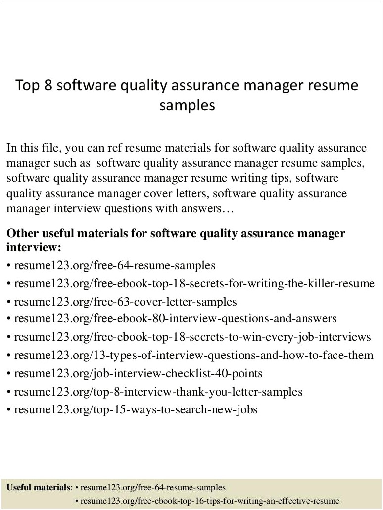 Resume Samples For Qa Manager