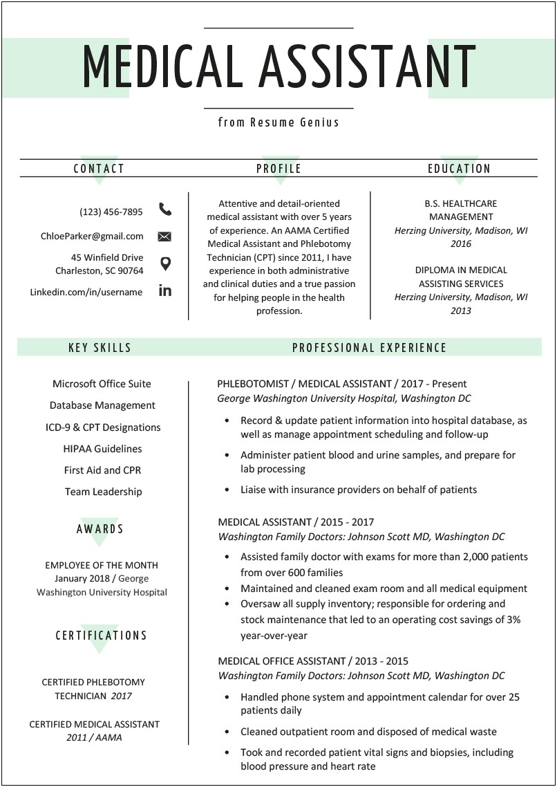 Resume Samples For Receptionist Clinic Physcial Therpay