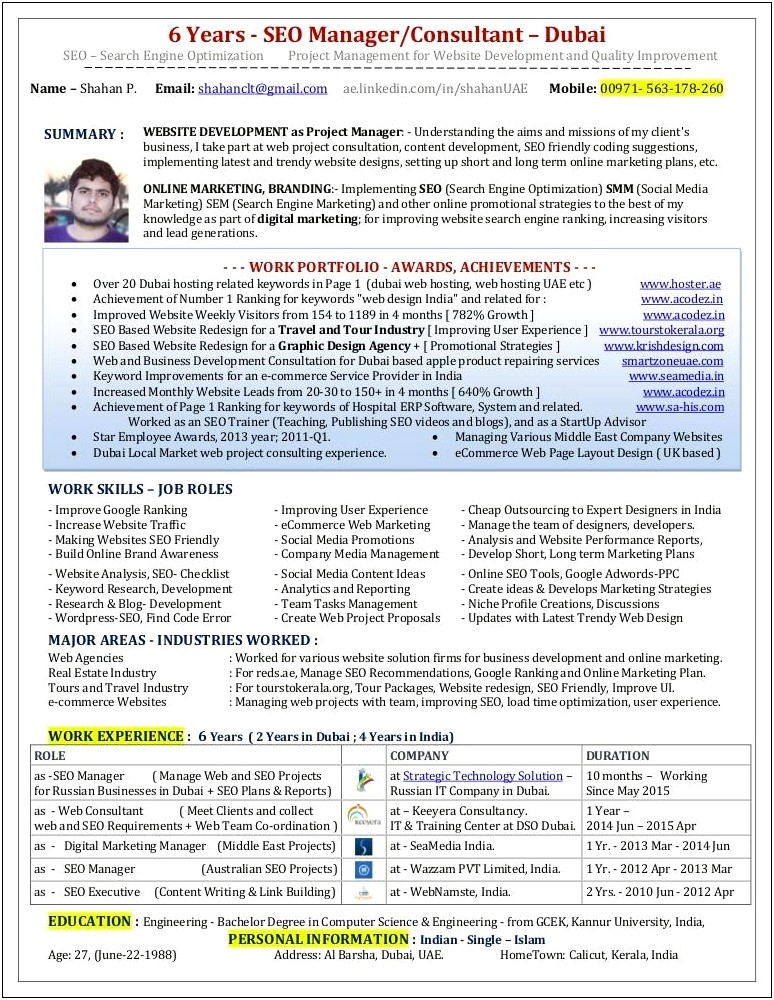 Resume Samples For Seo Managers