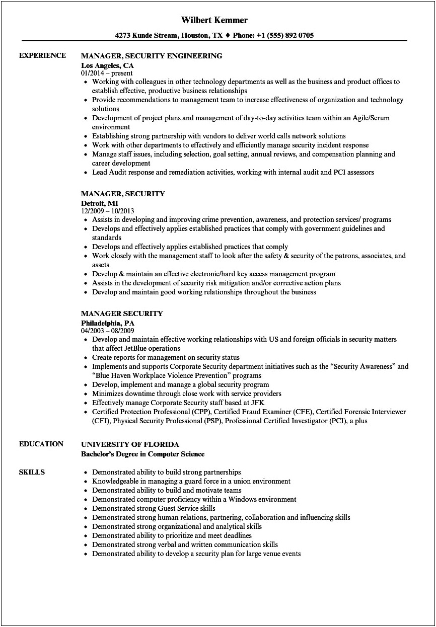 Resume Samples For Service Manager