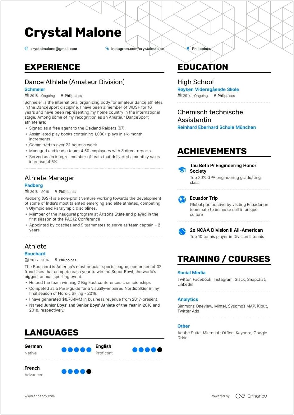 Resume Samples For Student Athletes