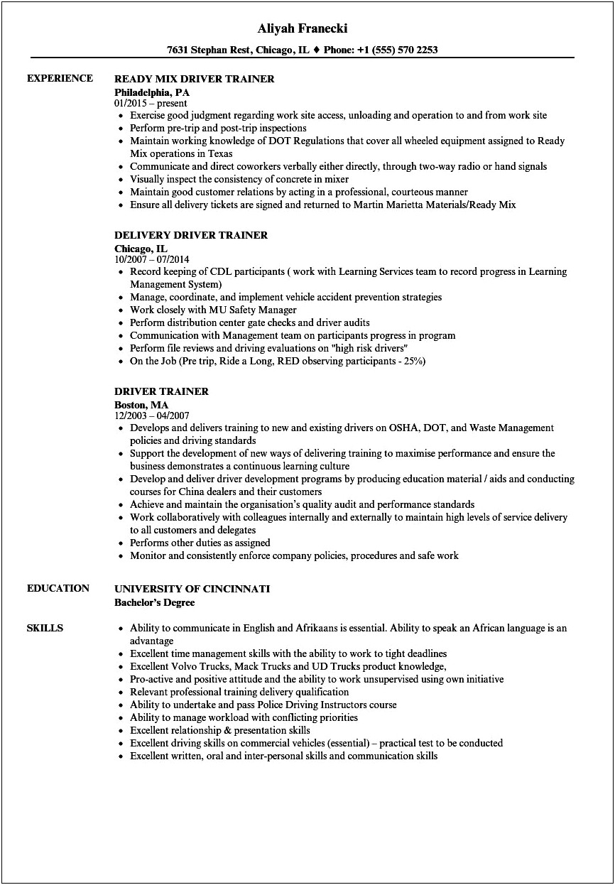 Resume Samples For Train Conductor