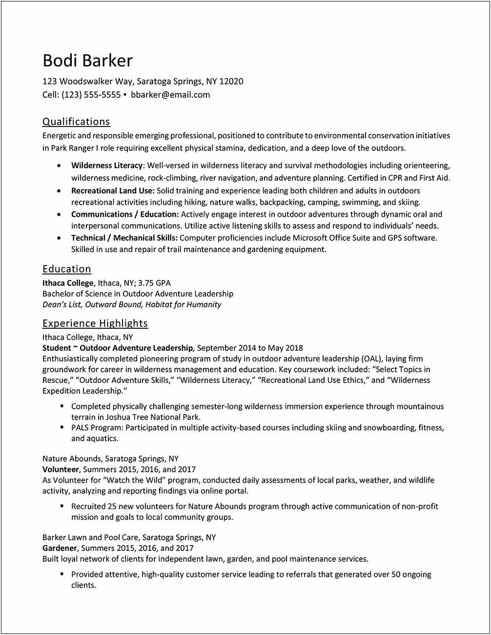 Resume Samples For Young Professional