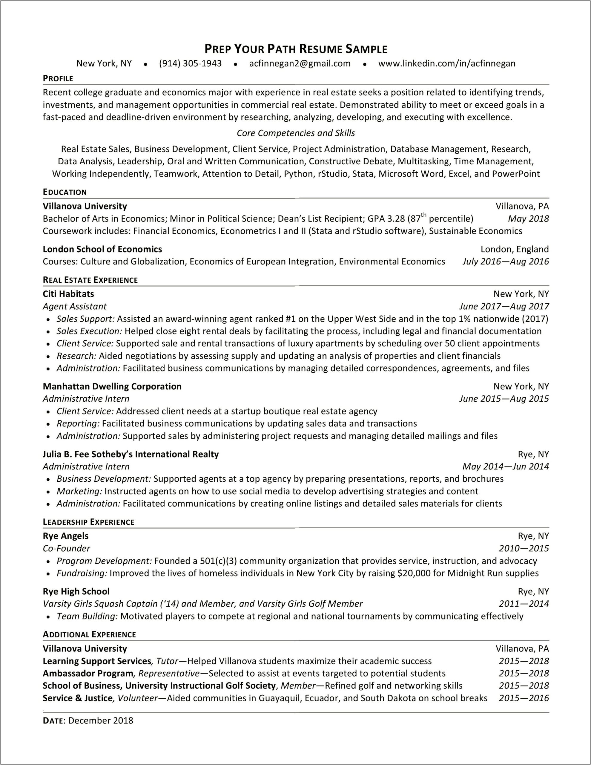 Resume Samples For Young Professionals