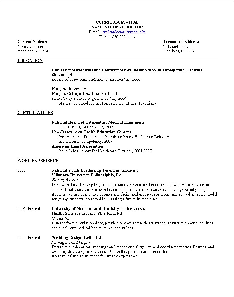 Resume Samples For Young Students