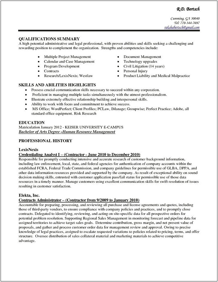 Resume Samples Highlights Of Qualifications