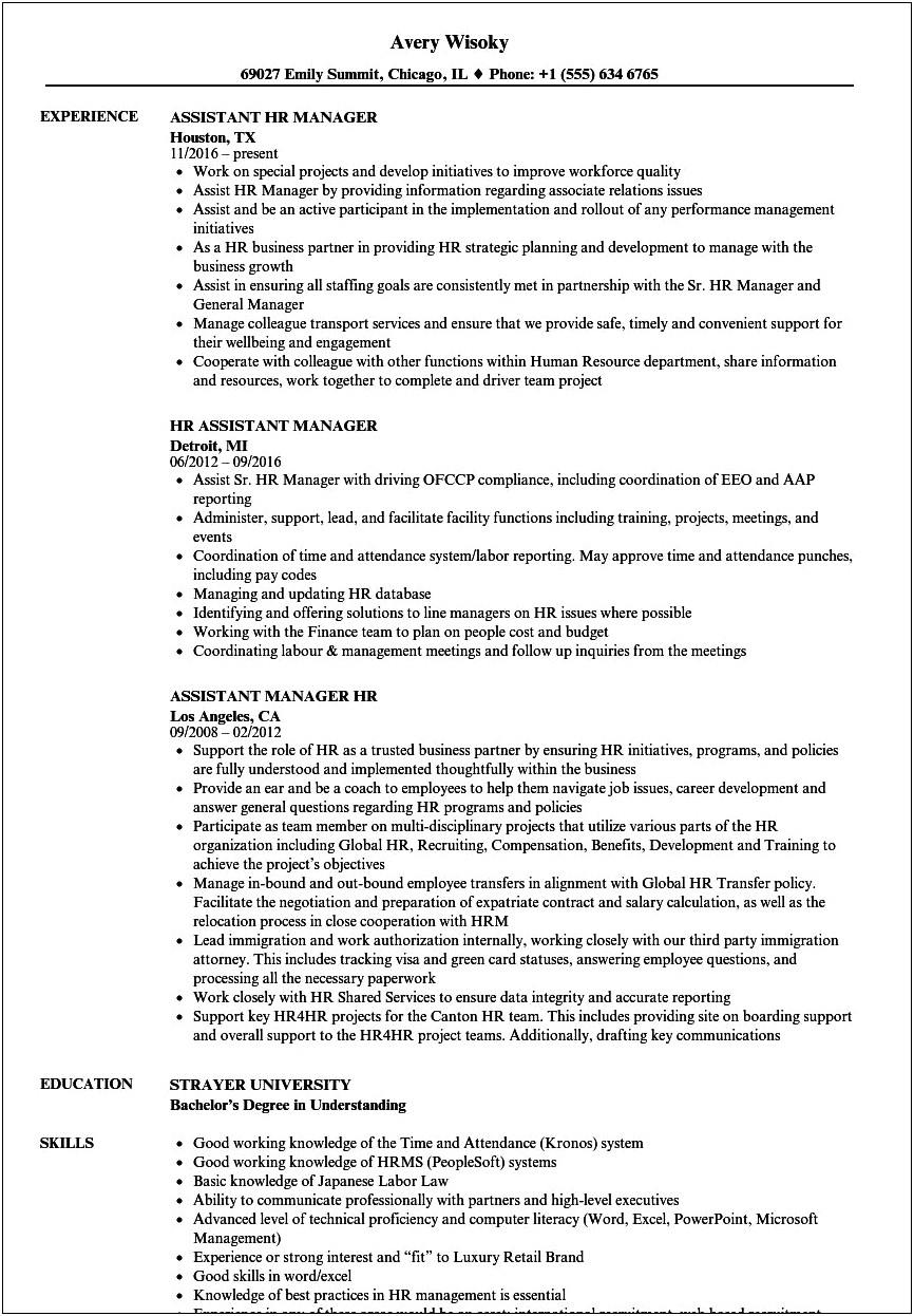 Resume Samples Human Resources Assistant