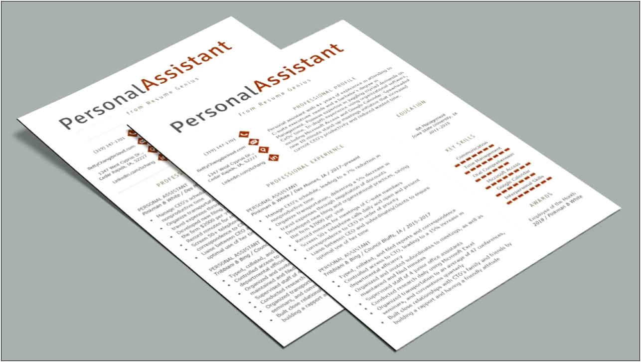 Resume Samples Of A Personal Assistant