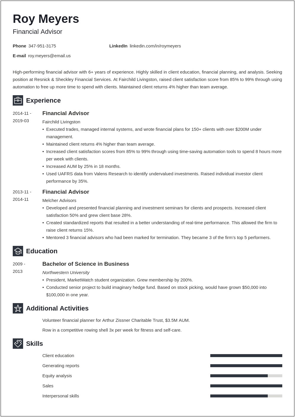 Resume Samples Of Experience In Financial Services