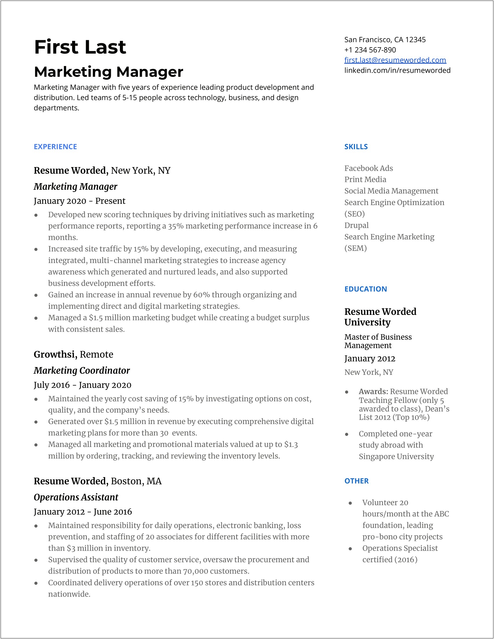 Resume Samples Of Marketing Job