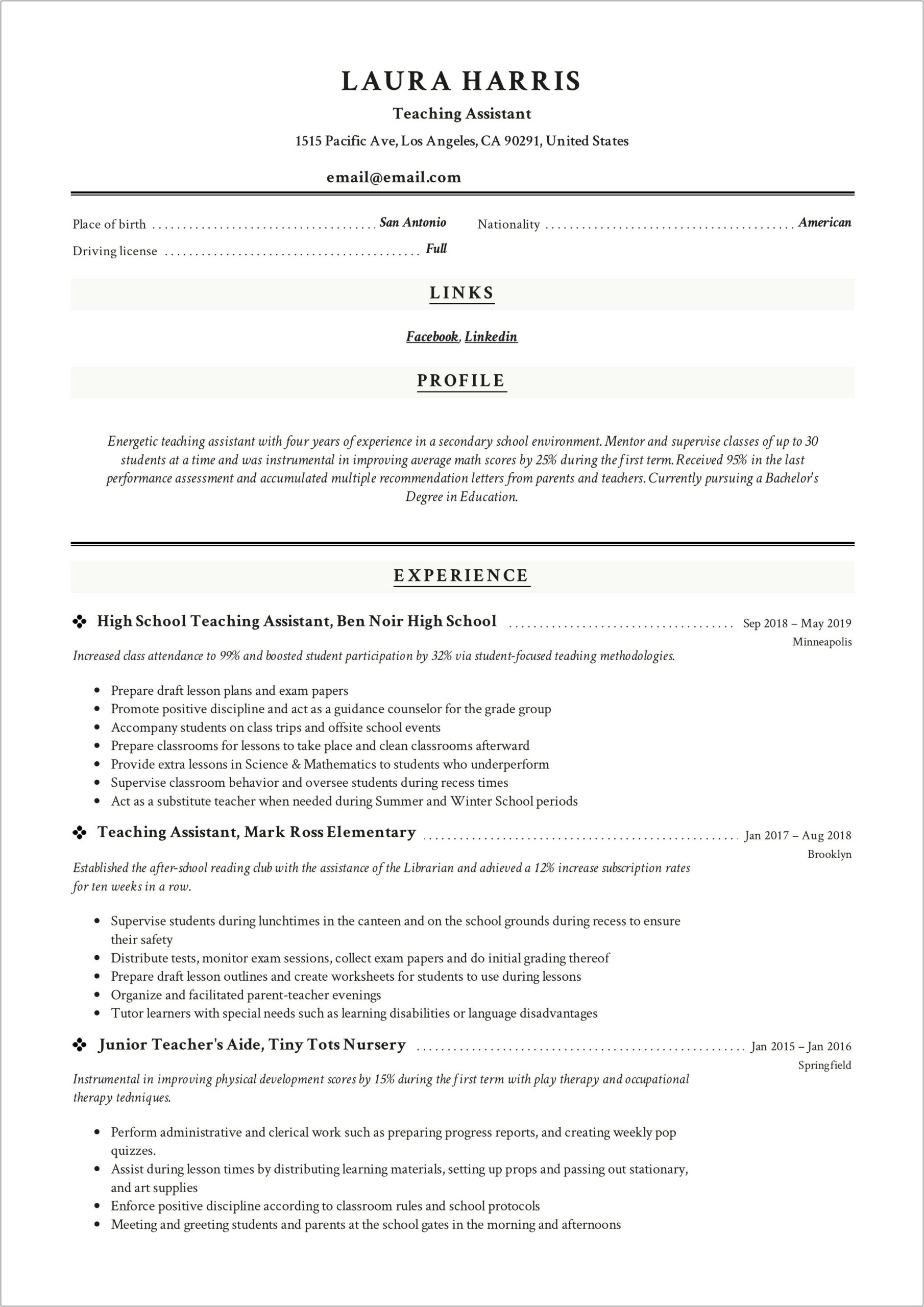 Resume Samples With Education First
