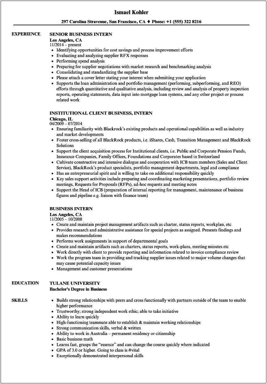 Resume Samples With Internship Experience