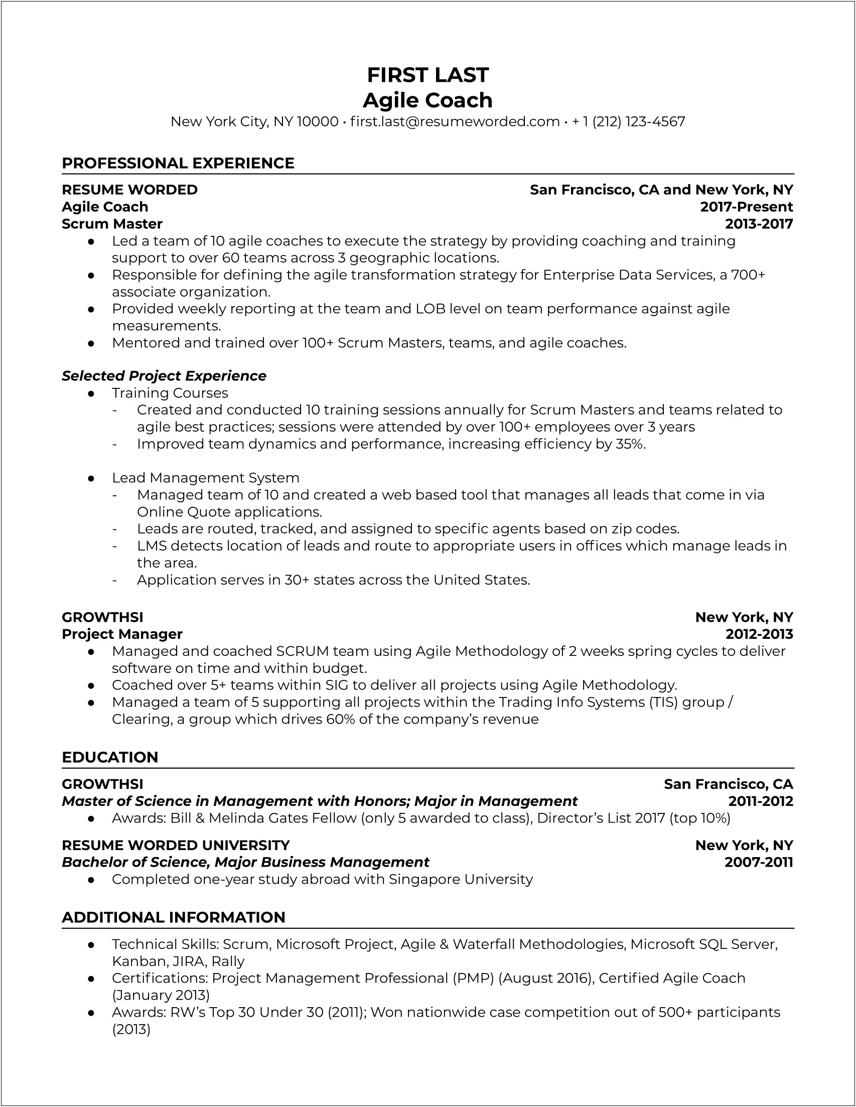 Resume School Only Attended One Year