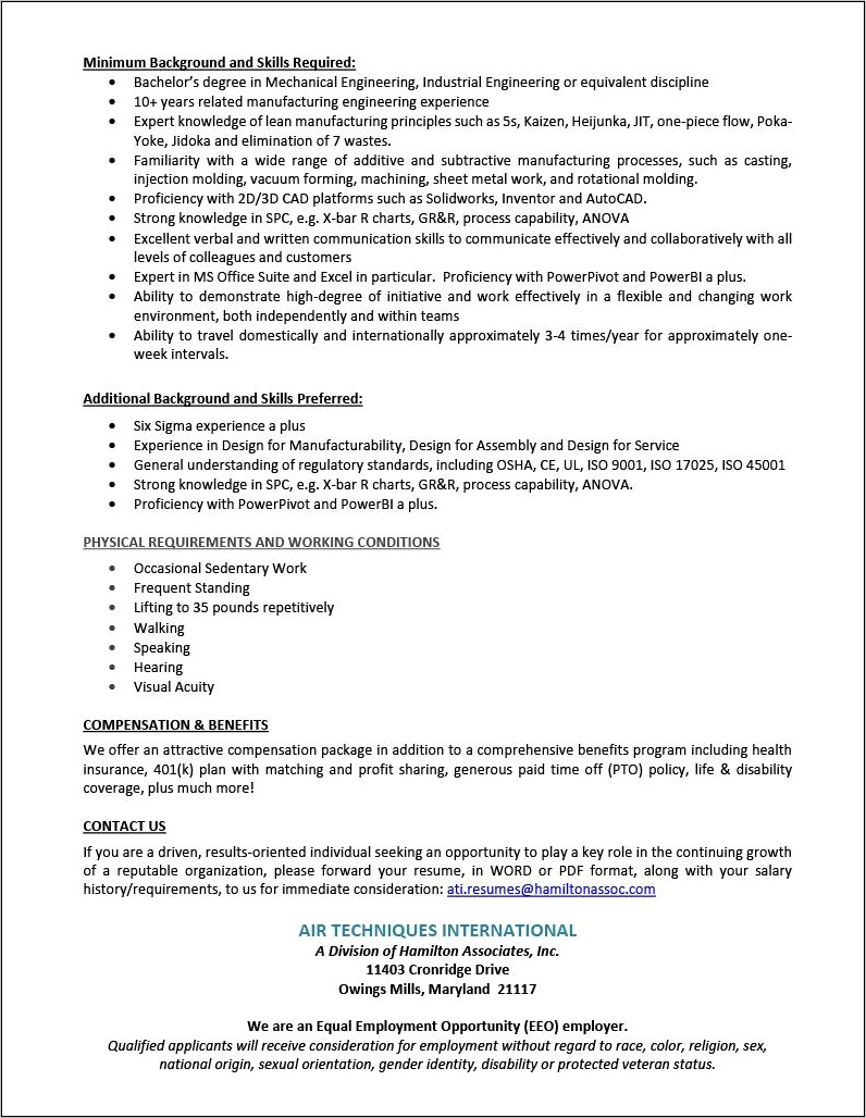 Resume Seeks For Assembly Jobs