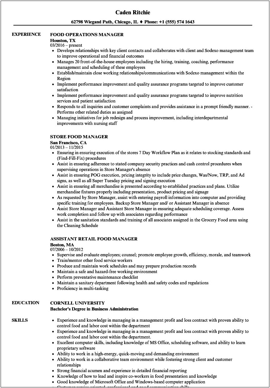 Resume Semplos For Dining Serves Managers