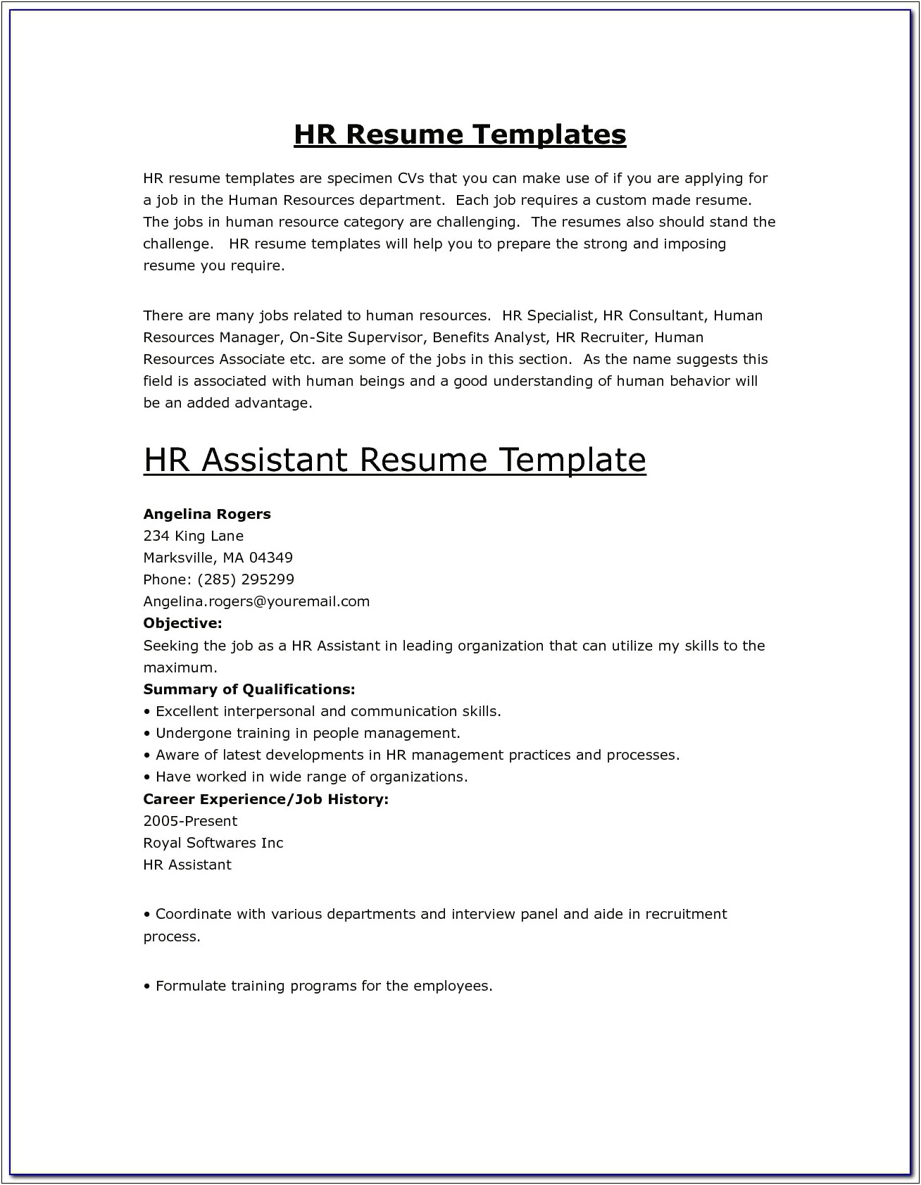Resume Skills Examples For Human Resources Assistant