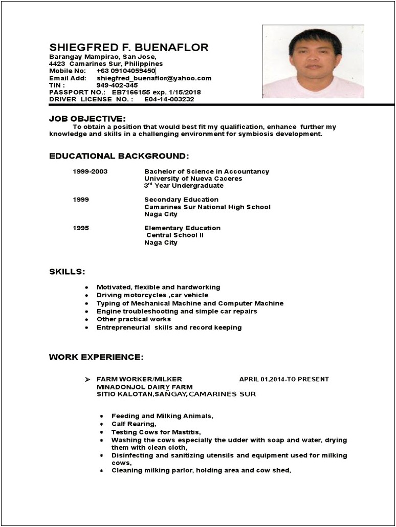 Resume Skills For A Dairy Farm Worker