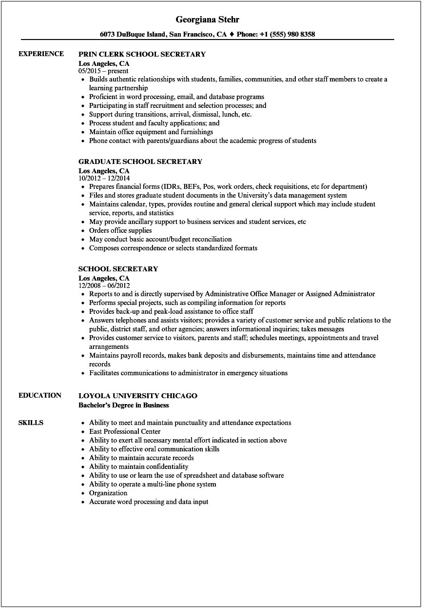 Resume Skills For A Secretary Position