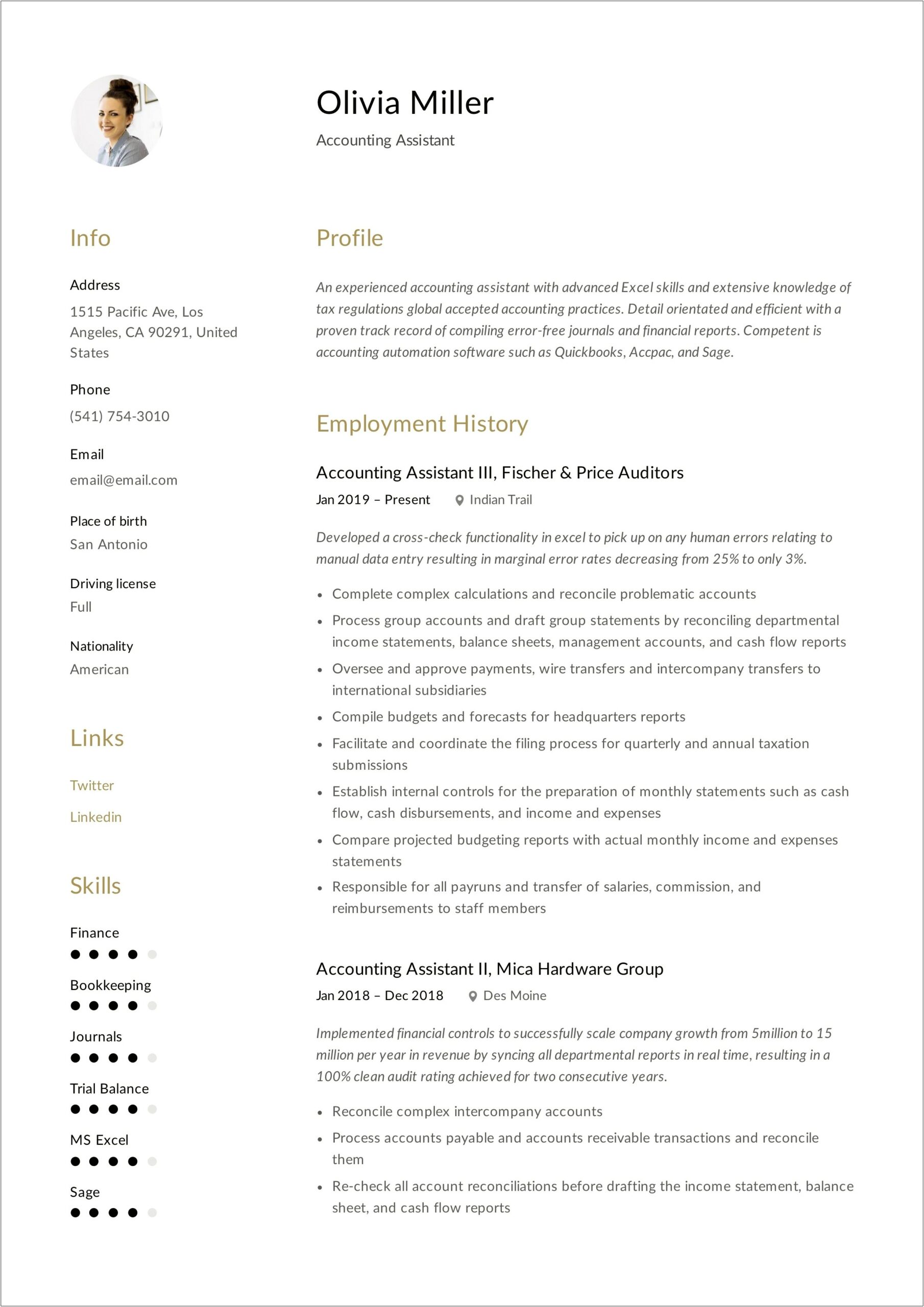 Resume Skills For Accounting Assistant