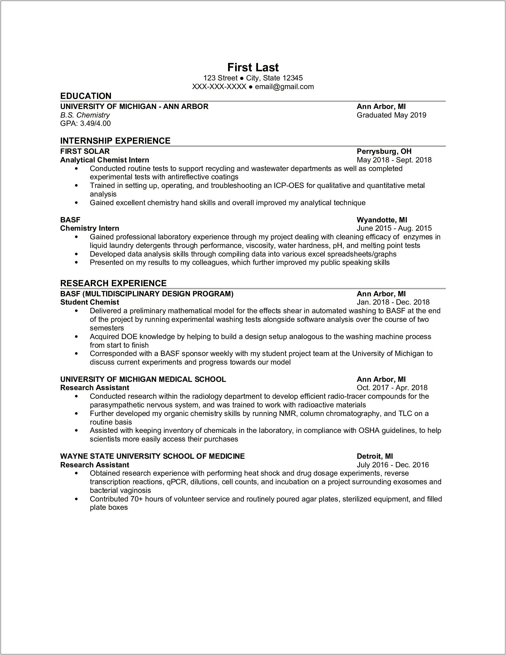 Resume Skills For Chemistry Reddit