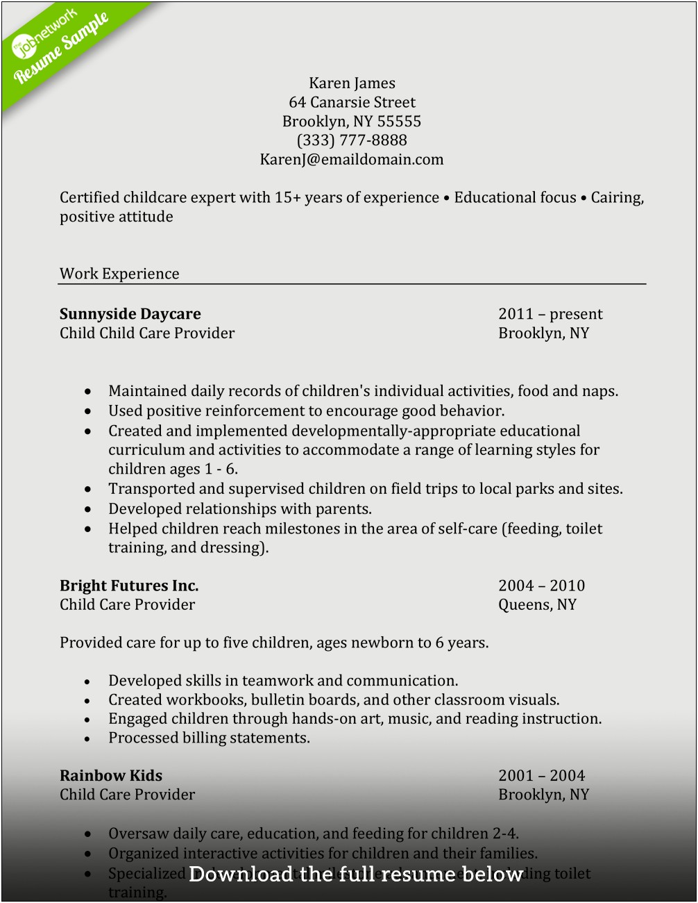 Resume Skills For Child Care Provider