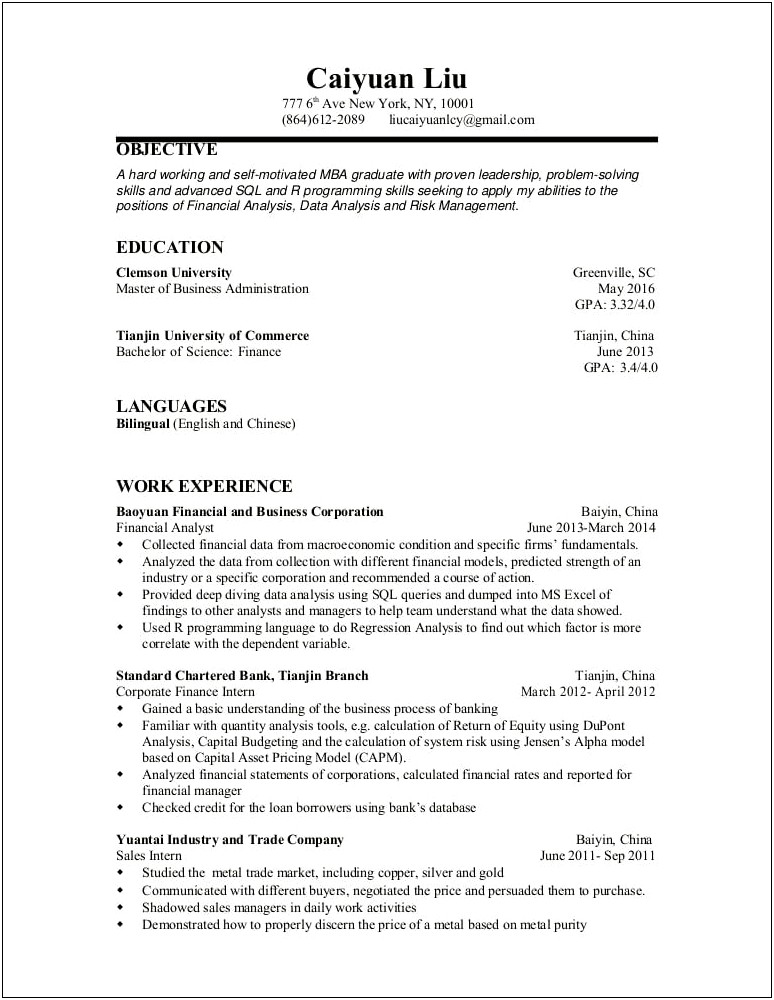 Resume Skills For Financial Analyst