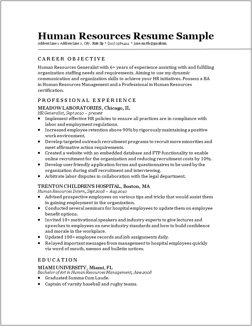 Resume Skills For Human Resources