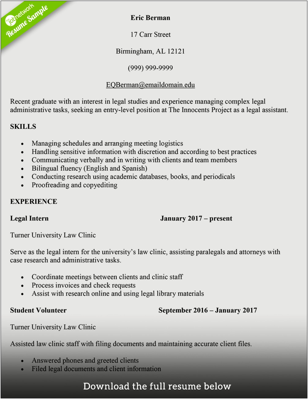 Resume Skills For Legal Assistant