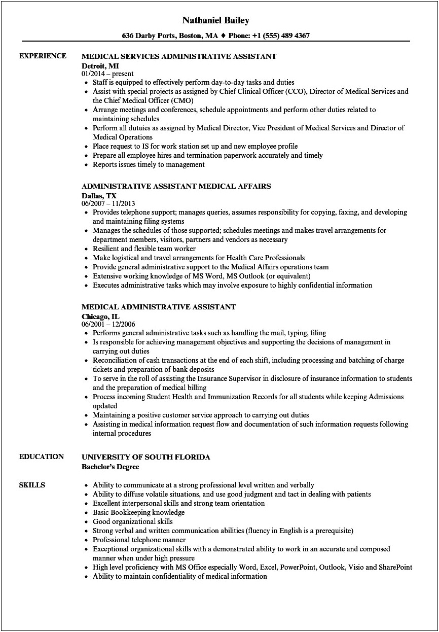 Resume Skills For Medical Office Assistant