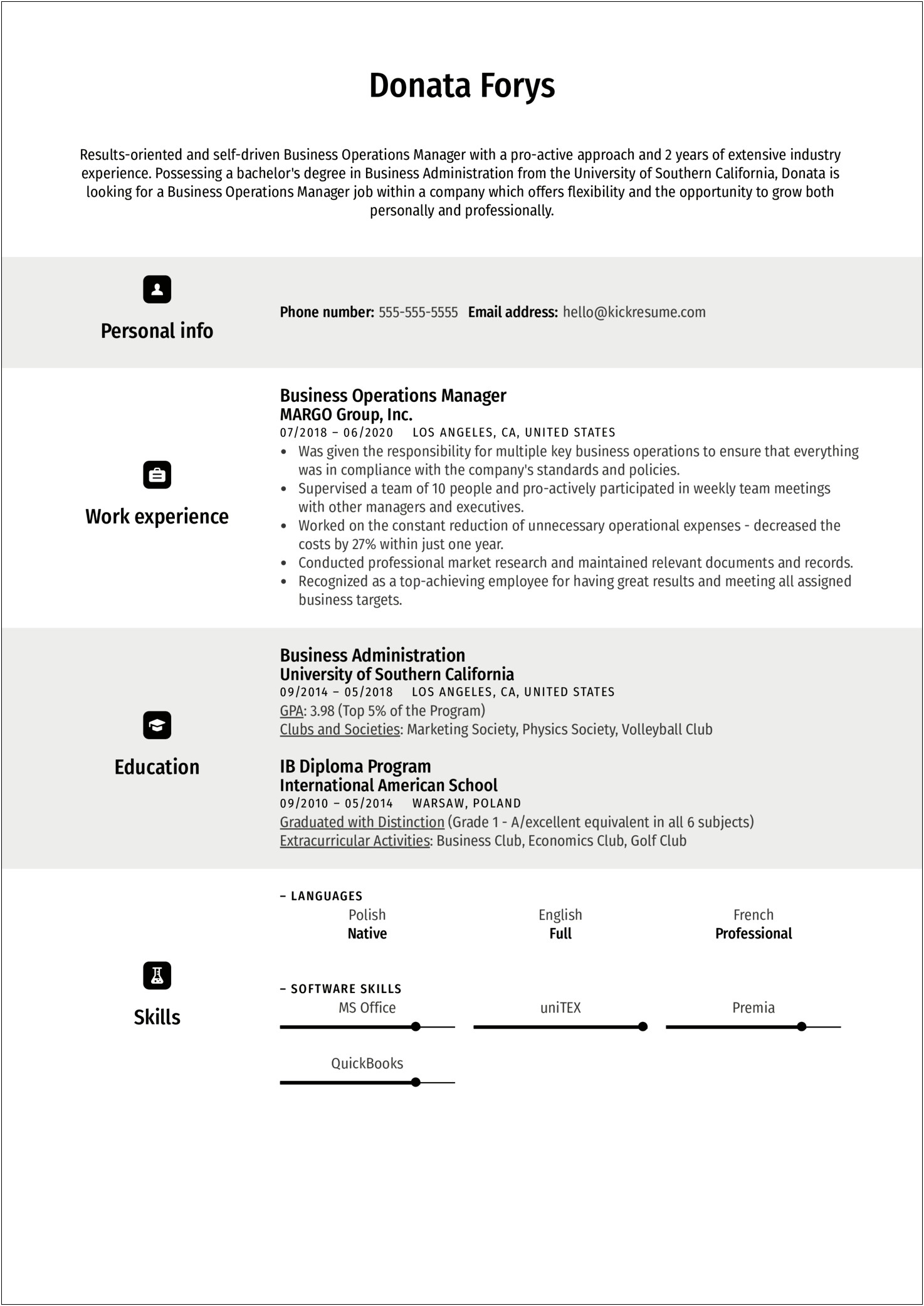 Resume Skills For Operations Manager